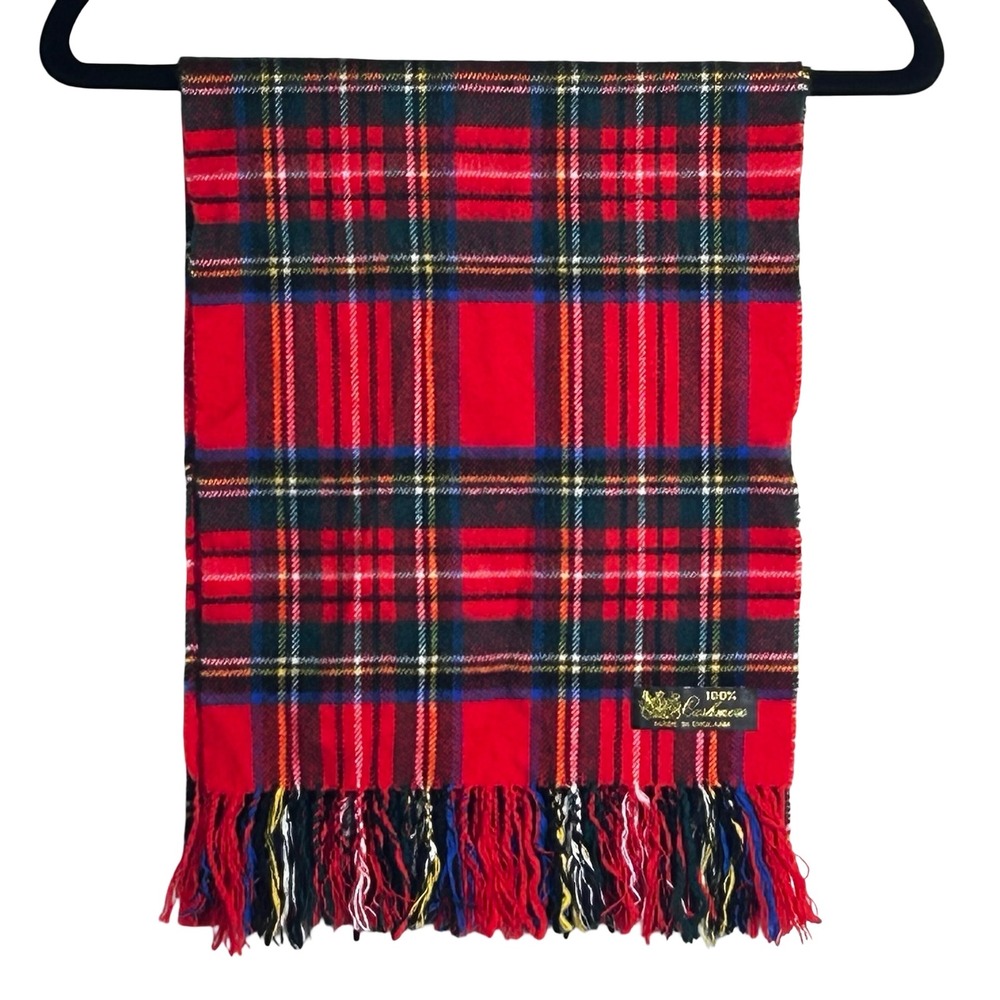 Royal Stewart Red Tartan Plaid 100% Cashmere Scarf Made in England Fringe Unisex